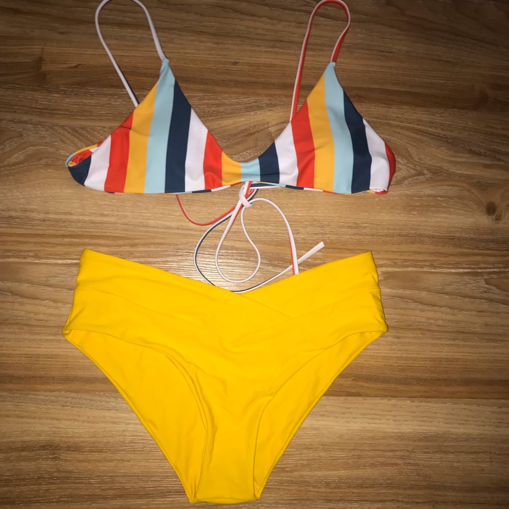 Thin strap top high waisted bottom bikini